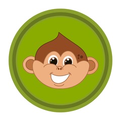 Young smiling monkey head with brown eyes in green round icon