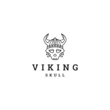 Viking skull line art logo icon design template