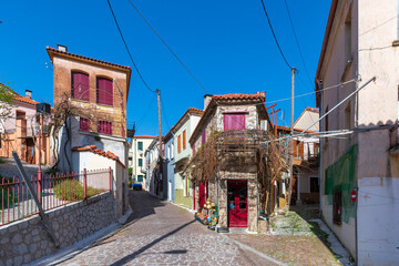 Fototapeta na wymiar Agiasos Village streets view in Lesvos Island. 