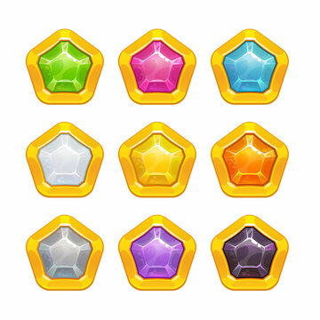 Multicolored crystal assets for game UI design.