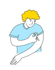 Young man Diabetic patient doing insulin injection syringe