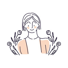 Stick figures: boho girl for social media design and creating your own website. Creating a beautiful boho girl with a dark outline and delicate colors