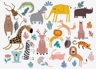 Obraz na płótnie Canvas Cute Jungle Animals Vector Set