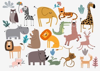 Cute Jungle Animals Vector Set