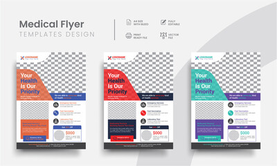 Medical Flyer Design premium layout for doctor & nurse promo.Morden abstract geometric healthcare business flyer and advertising corporate flyer minimal template.