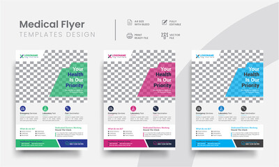 Medical Flyer Design premium layout for doctor & nurse promo.Morden abstract geometric healthcare business flyer and advertising corporate flyer minimal template.