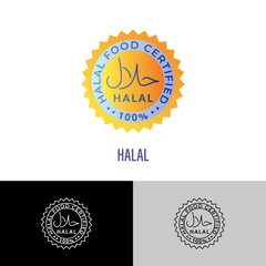 Halal food sign, round emblem. Certified and guaranteed. Islam religion. Vector illustration.