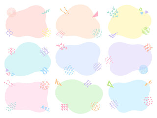 カラフルな手描き風のアイコンとゆるい形のフレームセット