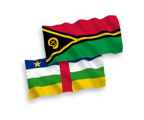 National vector fabric wave flags of Central African Republic and Republic of Vanuatu isolated on white background. 1 to 2 proportion.