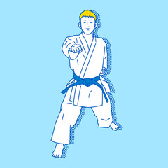 空手（形）をする男性のイラスト（ベクター）