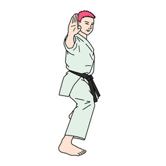 空手（形）をする男性のイラスト（白背景・ベクター・切り抜き）