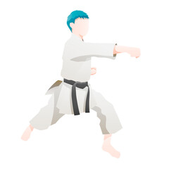 空手（形）をする男性のイラスト（白背景・ベクター・切り抜き）