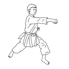 空手（形）をする男性のイラスト（白背景・ベクター・切り抜き・線画）