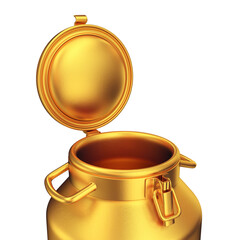 Milk can open close-up gold on white background, 3d render