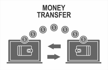 Money transfer transaction between device laptop. Online payment concept. Vector flat cartoon isolated icon illustration