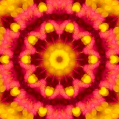 Colourful kaleidoscope art design abstract background with effect polygon circle ornament. Fractal...