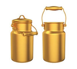 Set of gold milk cans on a white background, 3d render
