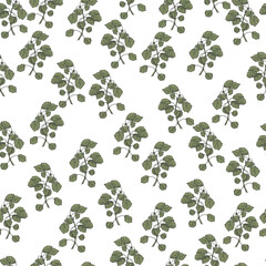 Fototapeta premium Seamless pattern engraved tree branches. Vintage background summer twigs in hand drawn style.