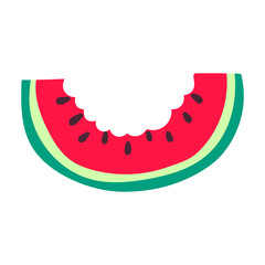 Bitten Slice of Watermelon icon. Vector summer fruits. Half slice of watermelon with bite marks on white background.