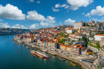 Porto, Portugal - november 9 2022 - View over. the old town and the Duoro river