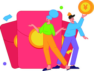 Invite friends to get red envelopes vector concept illustration
