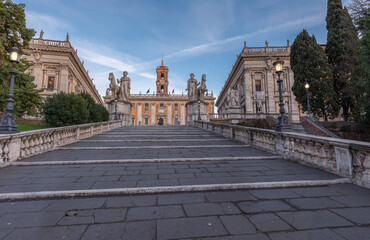 The stair leading to Campidoglio a square designed by Michelangelo, in Rome, Italy