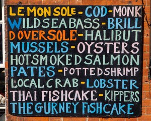 List of Fish on the exterior of a Fishmongers in Norfolk, UK - 501559994
