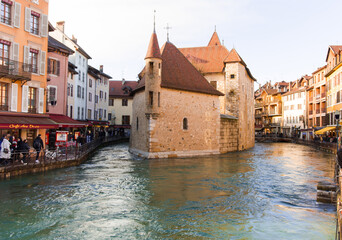 Fototapeta na wymiar Annecy. FRANCE - December 30, 2021: old buildings of the historical part of the city