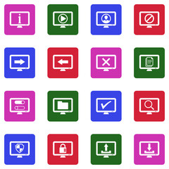 Screen Icons. White Flat Design In Square. Vector Illustration.