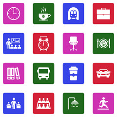 Work Day Icons. White Flat Design In Square. Vector Illustration.