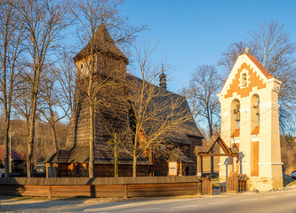 The Gothic medieval wooden church of the Archangel Michael in Binarowa in Lesser Poland. Built in early 16th century (about 1500). UNESCO World Heritage Site