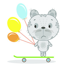 Funny animals, cute bear, badge, emblem, sticker. Cartoon character, illustration.
