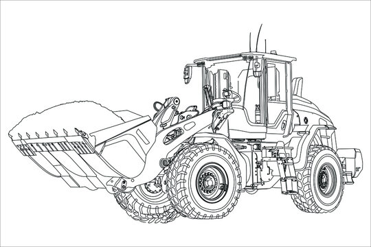 recommend clip art: Big tractor. Line art style vector illustration of a tractor isolated. Heavy agricultural machinery for fieldwork tractor vector line art
