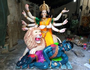 Goddess Durga. indian festival Navratri.Idol of Goddess Durga. Festival is celebrated during the whole period of Navaratri.