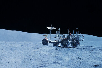 Moonrover on the surface of the moon. Elements of this image furnished by NASA