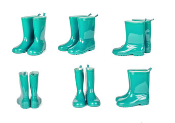 Set of green mint rubber boots isolated on white background