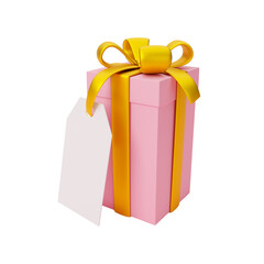 Pink gift box with label. isolated on white background. 3d render