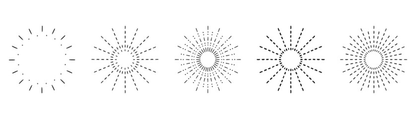Obraz premium Firework explosion, stars, emblem, logo, tag. Vintage sunrise collection. Vector light rays elements. Sunburst set. Vector Illustration