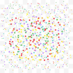 Festive colorful star confetti. Rainbow stars on transparent background. Vector illustration.