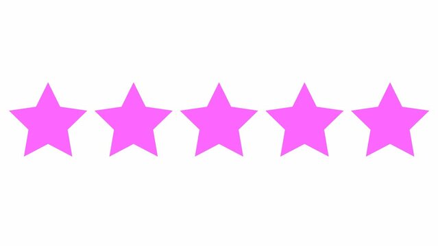 Animated five pink stars customer product rating review. Vector flat illustration isolated on the white background