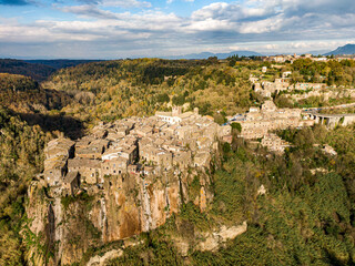 Calcata, Lazio, Italy. Aerial drone view.