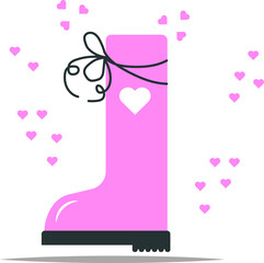 Pink women's boots designed in illustrator professionally with small pink love hearts on a white background