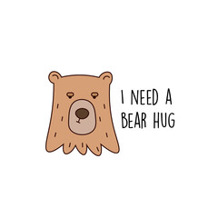 Cute doodle bear hug illustration. Print, stickers.