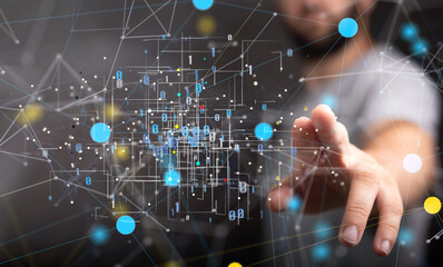 Connecting lines and dots.Big data visualization