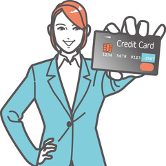 クレジットカードを見せる女性