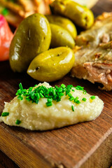 Fillet of marinated and fried meat cut into slices
