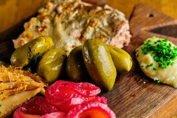 Fillet of marinated and fried meat cut into slices