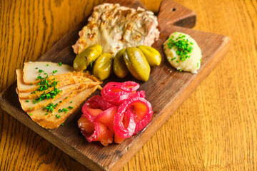 Fillet of marinated and fried meat cut into slices