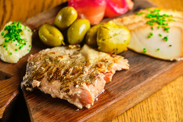 Fillet of marinated and fried meat cut into slices