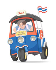 Flat style Thai tuk-tuk taxi driver cartoon illustration

